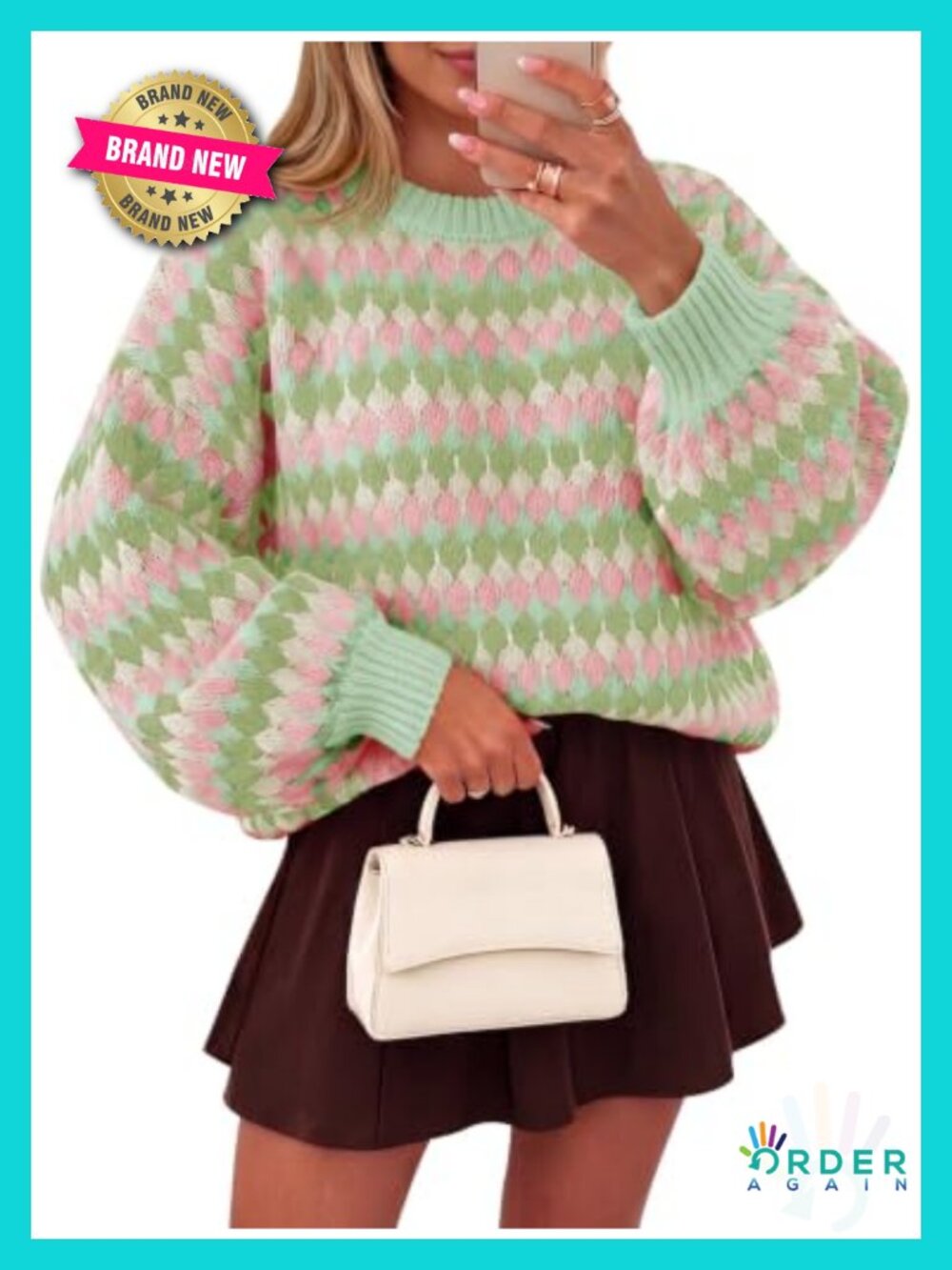 Womens Chunky Knit Striped Sweater Lantern Sleeve Loose Pullover